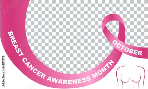 Banner plantilla del Día Internacional de lucha contra el Cáncer de mama, con listón rosa, marco para fotografía