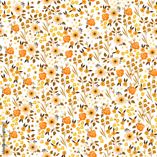 Colorful large-scale floral vector seamless pattern, hand-drawn. Nostalgic fashion textiles in retro style of the 70s on a light background. Print of a summer resort. Daisies. Flower Power