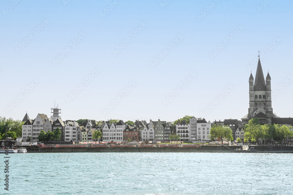 View of buildings with Rhine river in Germany