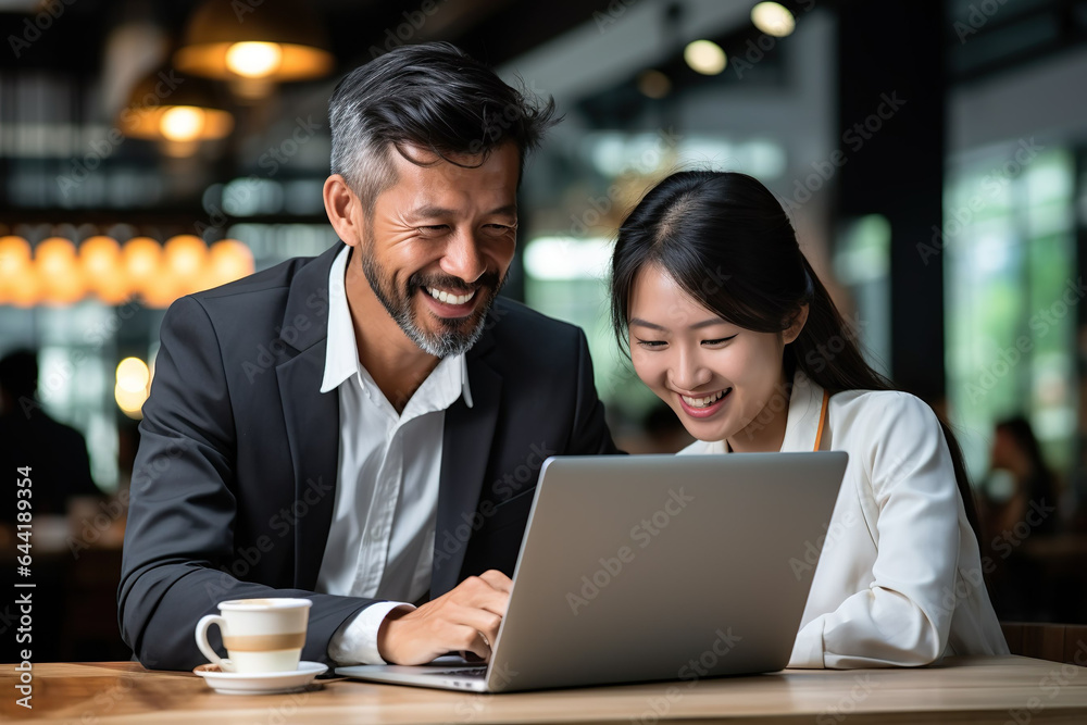 Business couple reviewing a document in a tablet, business