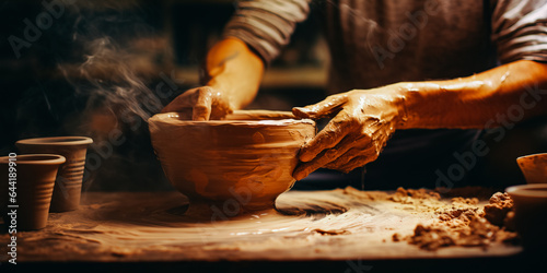 Potter pouring clay into a mould