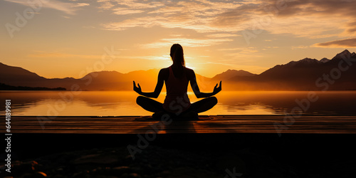 Silhouette of woman doing yoga at sunrise