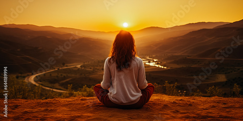 Travel moment lifestyle, Woman sitting and waiting morning sunrise