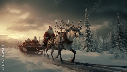 Reindeer pulling Christmas sleigh, Santa's trusty team photo