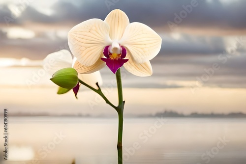 Orchids flower on single branch with white background