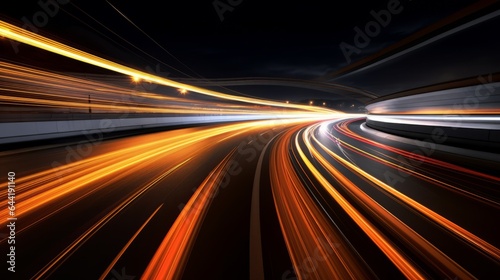 Traffic streaks on a dark highway at night
