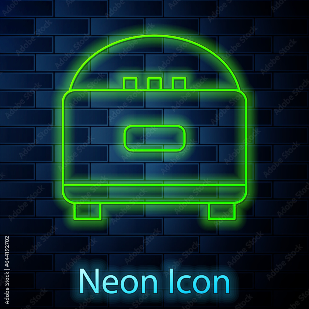 Glowing neon line Stereo speaker icon isolated on brick wall background. Sound system speakers. Music icon. Musical column speaker bass equipment. Vector Glowing neon line Stereo speaker icon isolated on brick wall background. Sound system speakers. Music icon. Musical column speaker bass equipment. Vector
