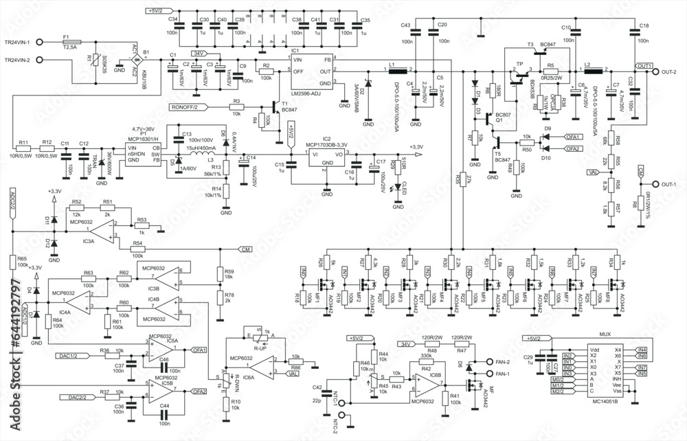 Schematic diagram of electronic device. Vector drawing electrical
