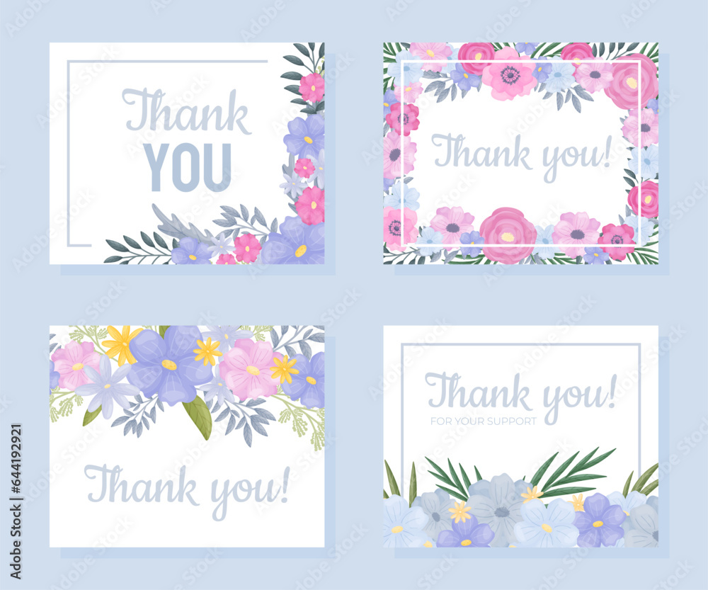 Flower Empty Thank You Card Design with Blooming Flora Vector Template