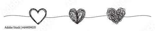 Foto Banner with tangled grungy heart scribbles hand drawn with thin line, divider shape