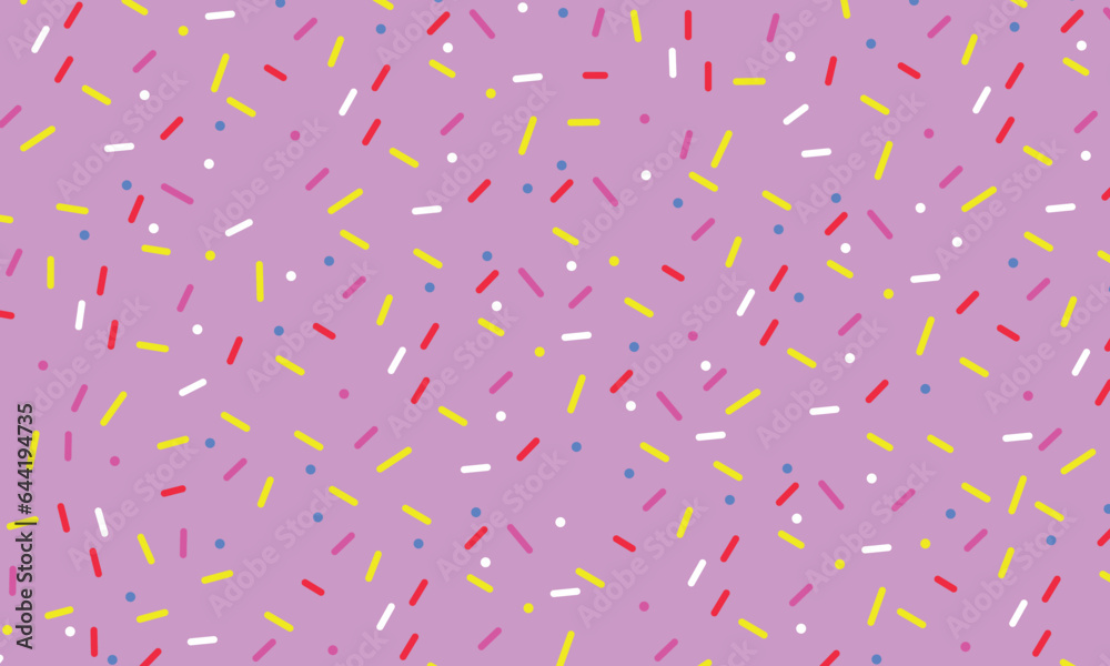 Seamless pattern with colorful sprinkles on pink background. Donut glaze Vector illustration