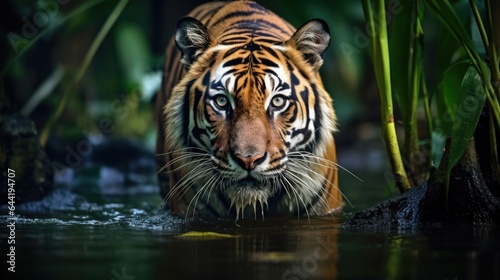 A breathtaking shot of a tiger in its natural habitat  showcasing its majestic beauty and strength.