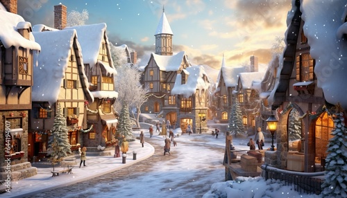 Snowy Christmas village celebrations, picturesque towns