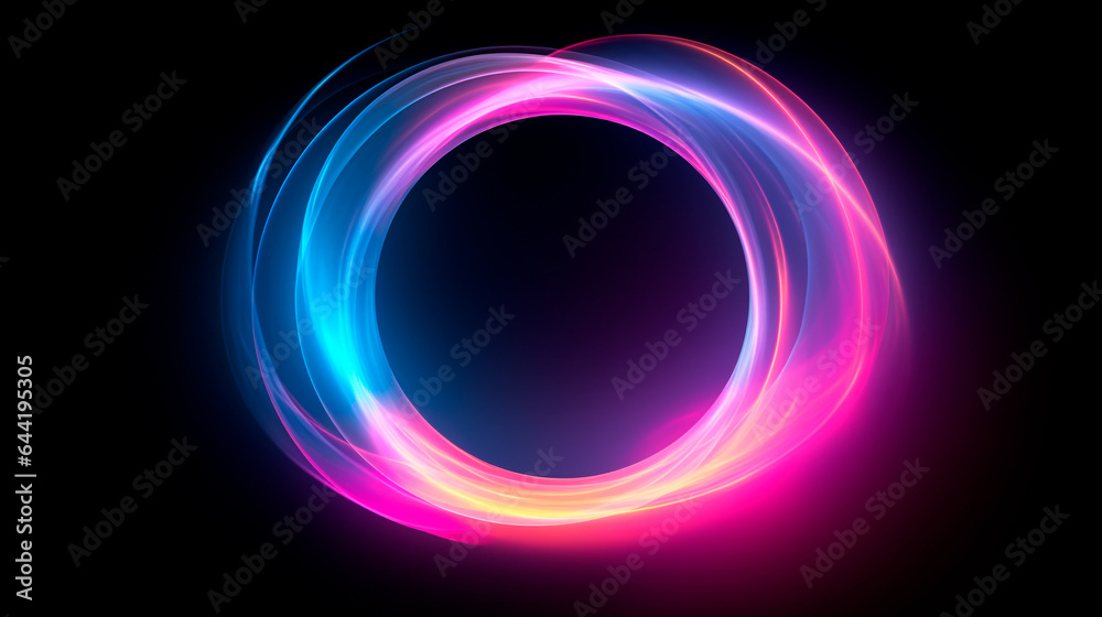 3d render, abstract background neon ring shape with pink magenta and blue shades. Fantastic futuristic wallpaper 3d render, abstract background neon ring shape with pink magenta and blue shades. Fantastic futuristic wallpaper