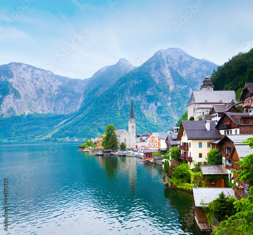 Beautiful summer Alpine Hallstatt Town and lake Hallstatter See view (Austria) © wildman