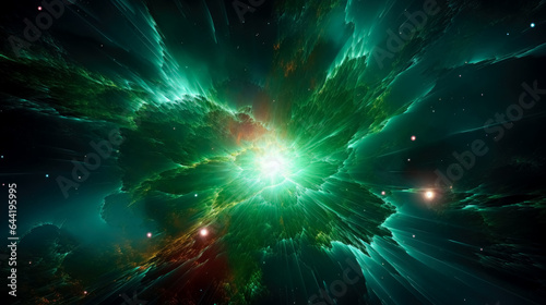 Green energy waves in dark space. cosmic green energy, electric fantasy green a dark background