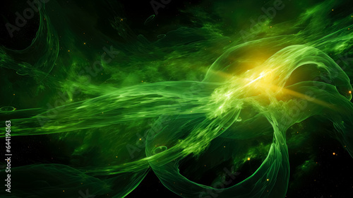 Green energy waves in dark space. cosmic green energy, electric fantasy green a dark background