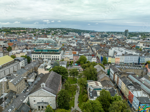 Aerial panorama of Cork in Southern Ireland with Bishop Lucey park and English market