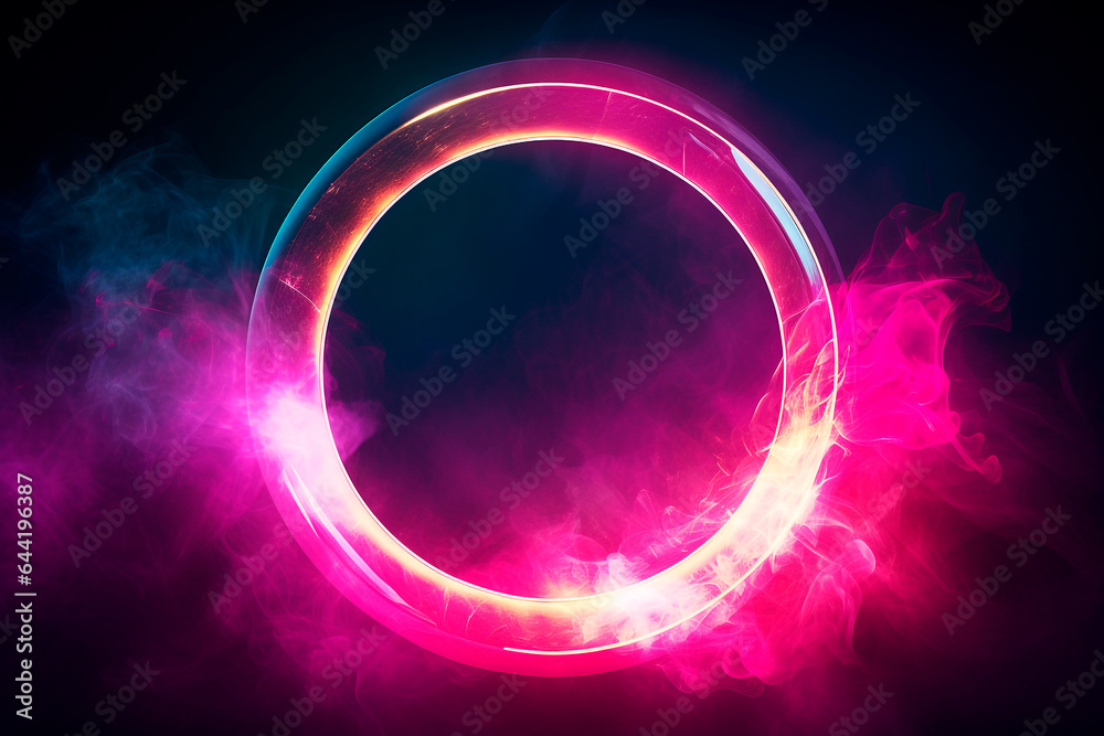 3d render, abstract background neon ring shape with pink magenta and blue smoke. Fantastic futuristic wallpaper 3d render, abstract background neon ring shape with pink magenta and blue smoke. Fantastic futuristic wallpaper