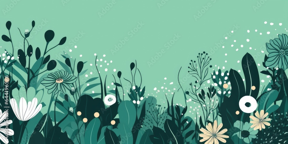 Beautiful abstract green simple doodle cartoon floral design background. beautiful Generative AI AIG32