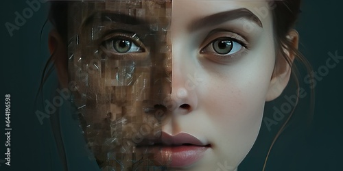artificial intelligence deepfake AI image of a woman mixed with robotic tech elements photo