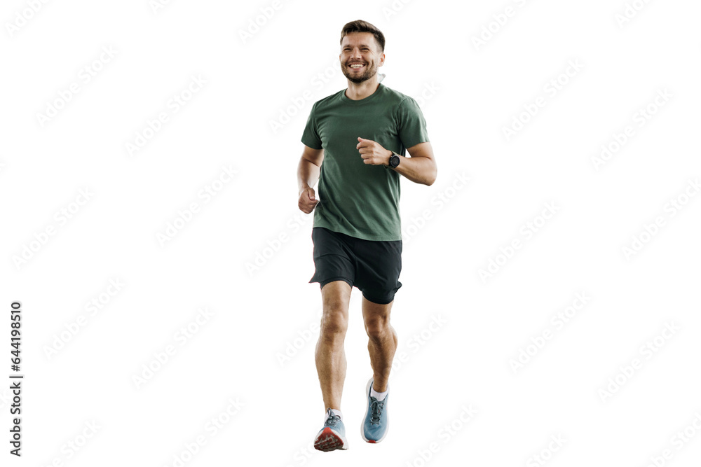 © muse studio - Healthy lifestyle, sports clothes for running and sneakers. A trainer performing fitness exercises. Athletic man training jogging full-length.