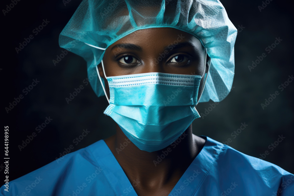 African American Woman Doctor Nurse with Mask and Protective Face Shield Pandemic Covid - Generative AI African American Woman Doctor Nurse with Mask and Protective Face Shield Pandemic Covid - Generative AI