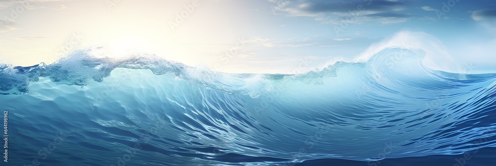 Obraz premium Light reflection beautiful wave pattern on the ocean surface. panorama web banner. generative AI