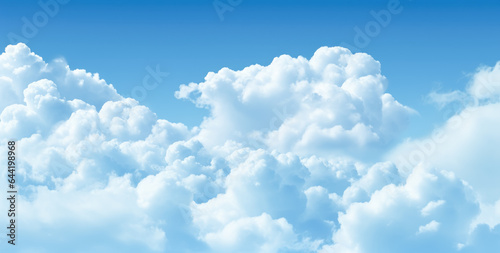 Blue sky with many white, puffy clouds, blue sky with many white, puffy clouds, in the style of photo-realistic landscapes, soft-focus, high detailed.
