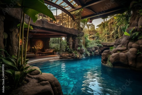 Tropical Resort with Waterfall Pool - AI Generated © ArquitecAi