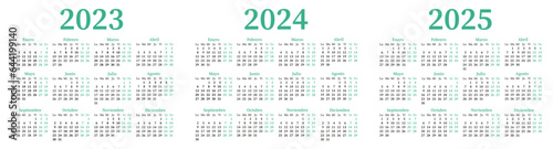 Spanish calendar for 2023,2024,2025. Week starts on Monday