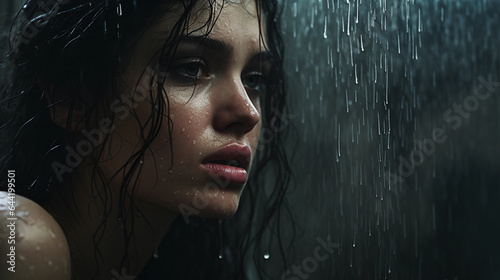 Young depressed woman with anxiety in rain after break up