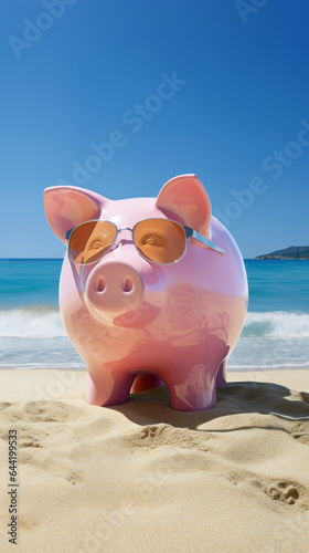 A cute pig enjoying a sunny day at the beach with stylish sunglasses © cac_tus