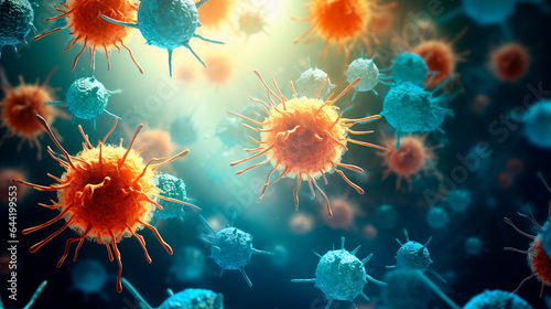 Abstract concept of the innovative medical approach of immunotherapy, harnessing the body's immune system to fight diseases like cancer more effectively. Viruses and infection medicine concept. 