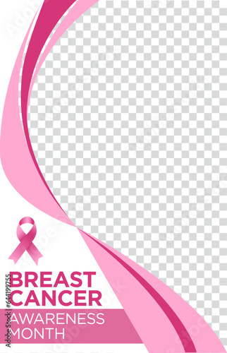 Banner plantilla del Día Internacional de lucha contra el Cáncer de mama, con listón rosa, marco para fotografía
