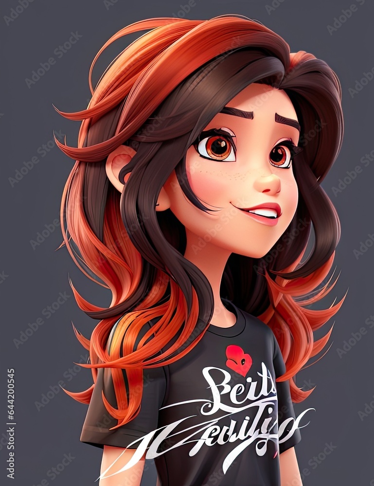 2d illustration of attractive beautiful girl