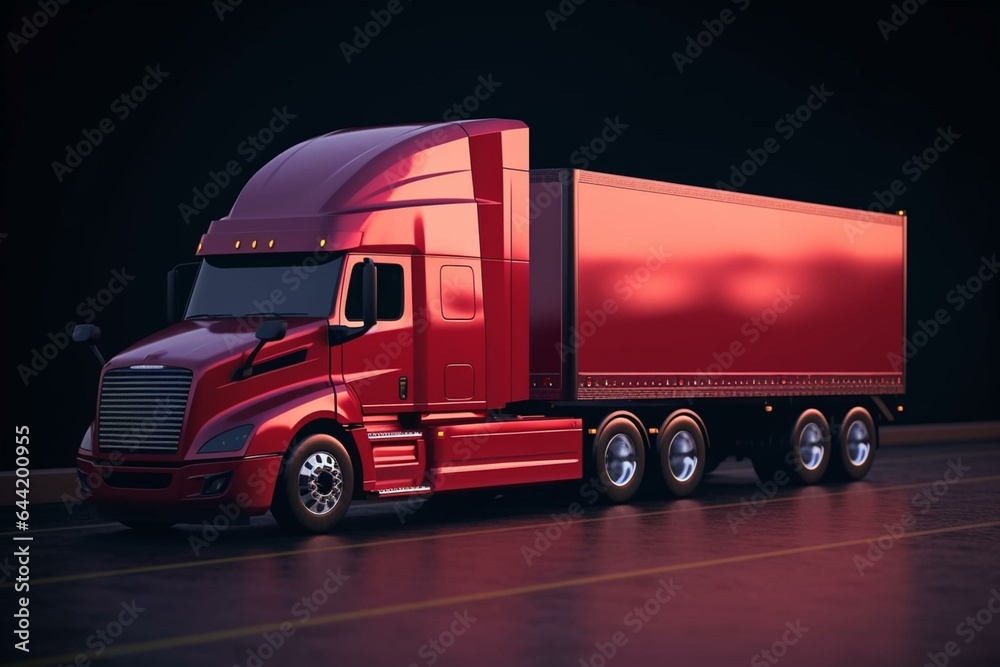 Logistics concept. Freightliner truck moving with container. 3D illustration. Generative AI - obrazy, fototapety, plakaty 