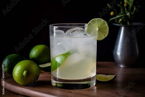 A refreshing gin rickey with lime, ideal for parties or a nightcap. Generative AI