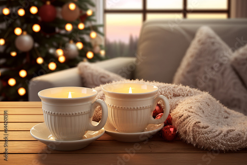 Winter Scenery with Coffee and Candles at Home