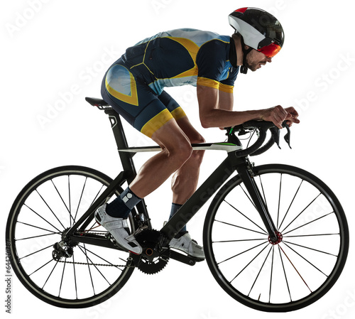 Konstfotografi Triathlon male athlete cycle training isolated on transparent background