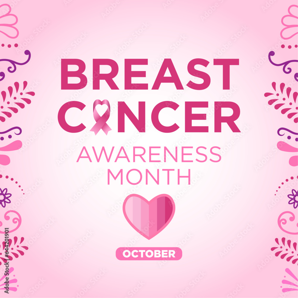 Banner del Día Internacional de lucha contra el Cáncer de mama, con listón y corazón rosa del mes de octubre