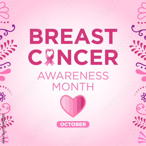 Banner del Día Internacional de lucha contra el Cáncer de mama, con listón y corazón rosa del mes de octubre