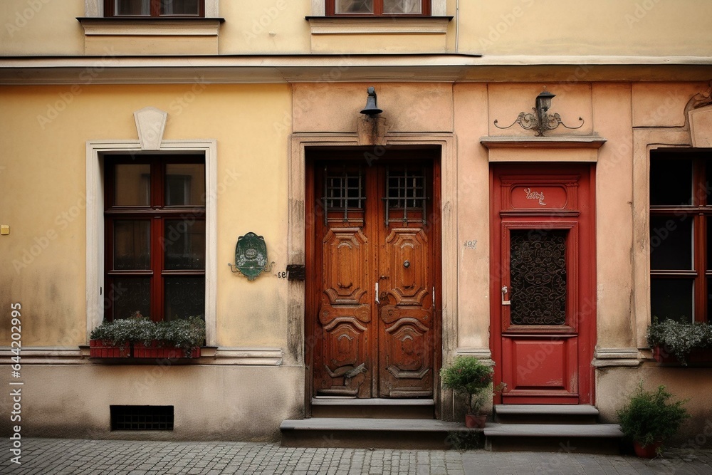 Old town, old market square, Warsaw door and window. Generative AI - obrazy, fototapety, plakaty 