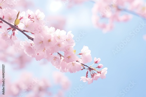 cherry blossom in spring time on blue sky background  soft focus  cherry blossom sakura in spring time  soft background  AI Generated