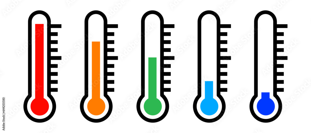 thermometers, cold, heat - vector illustration set, icon set Stock ...