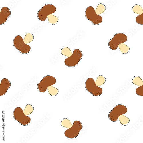 Seamless pattern forest mushrooms. simple background illustration in flat style with black stroke stroke. vector design isolated on white background