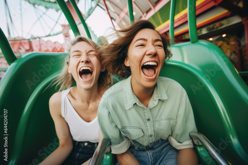  Happy young friends having fun in amusement park Prater in Vienna © Jasmina