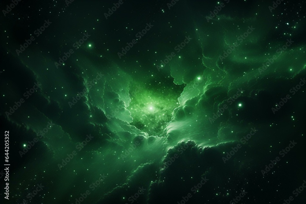 Green galaxy with stars in outer space. Generative AI