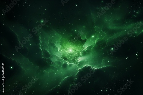 Green galaxy with stars in outer space. Generative AI