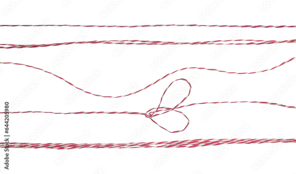 Set red white twisted post rope isolated on white, clipping path   - obrazy, fototapety, plakaty 